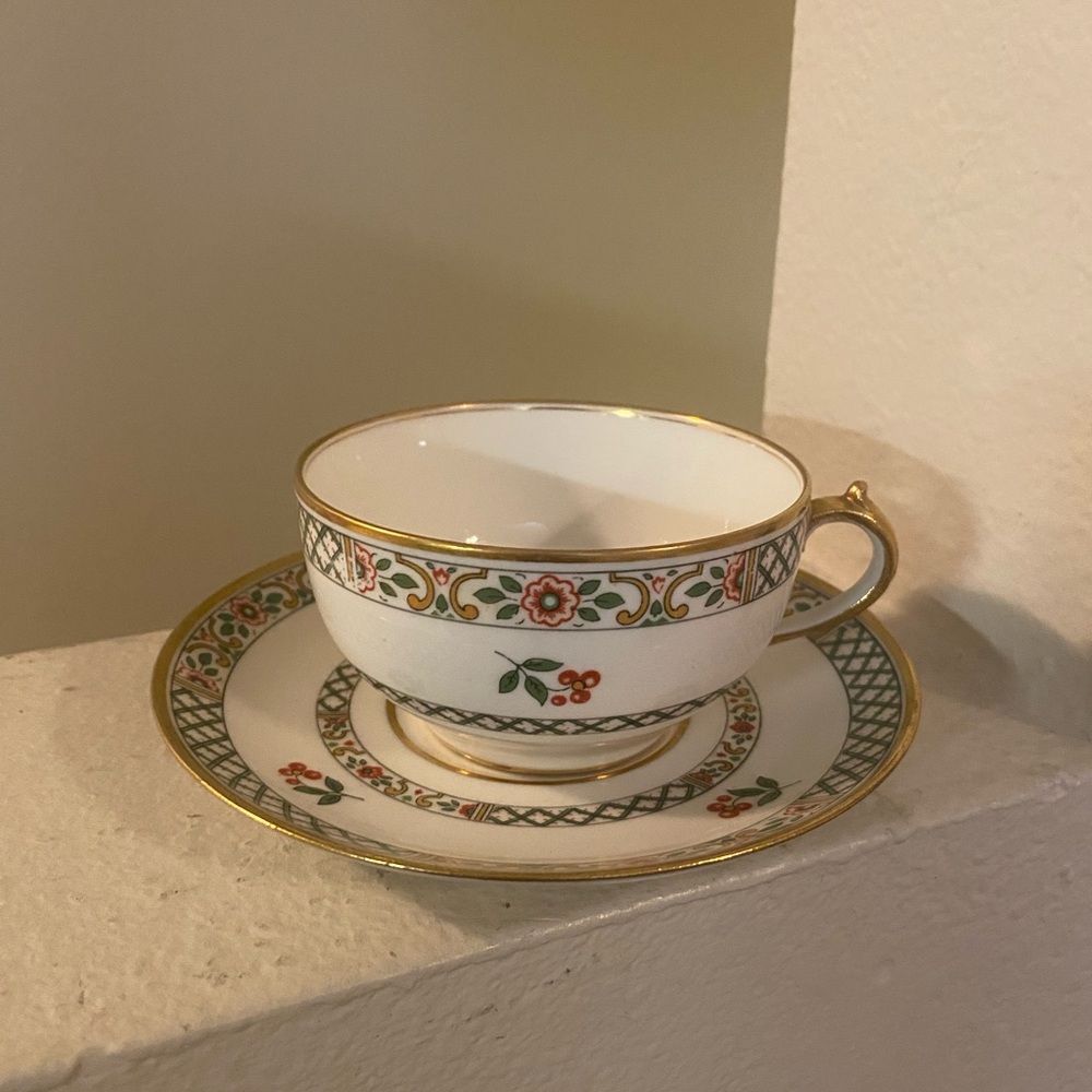 Limoges France Floral Teacup and Saucer Set. Excellent Condition.